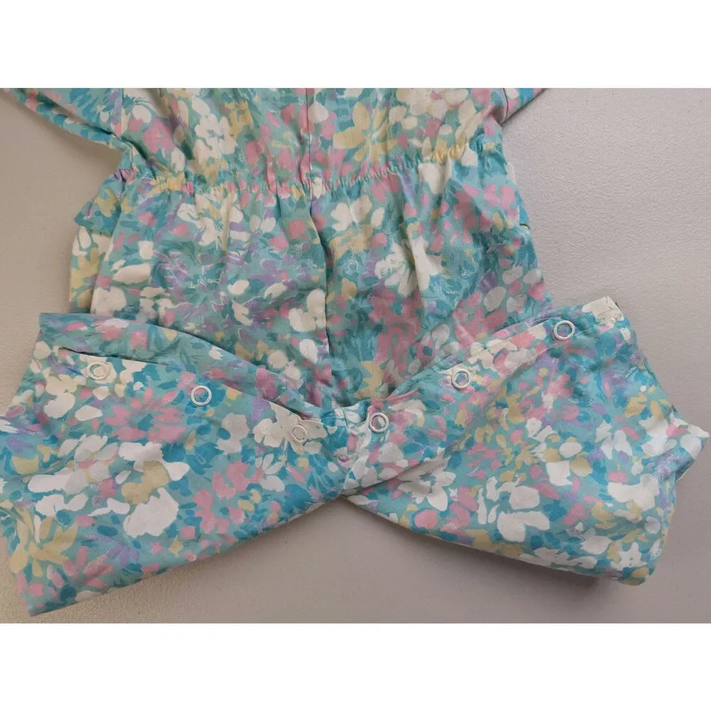 Vtg Floral Baby Romper Newborn Short Sleeve Pink Blue Mayfair Artsy Girly Cute